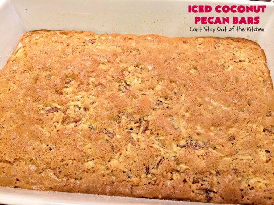 Iced Coconut Pecan Bars | Can't Stay Out of the Kitchen | this fabulous #cookie has a #coconut & #Pecan filling & a lovely citrus icing. Perfect for summer #holiday parties. #dessert