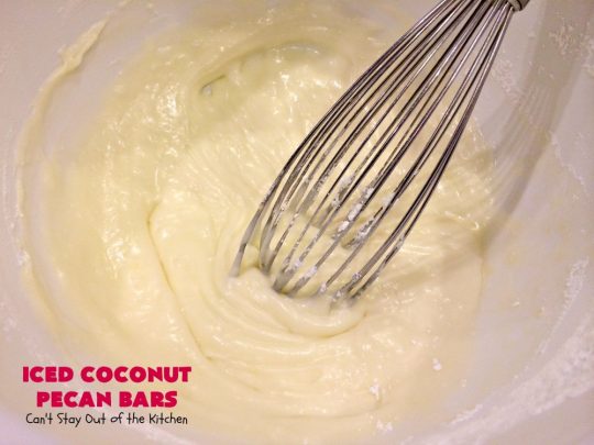 Iced Coconut Pecan Bars | Can't Stay Out of the Kitchen | this fabulous #cookie has a #coconut & #Pecan filling & a lovely citrus icing. Perfect for summer #holiday parties. #dessert