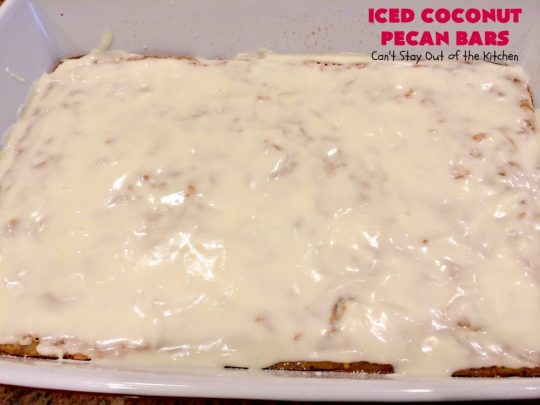 Iced Coconut Pecan Bars | Can't Stay Out of the Kitchen | this fabulous #cookie has a #coconut & #Pecan filling & a lovely citrus icing. Perfect for summer #holiday parties. #dessert