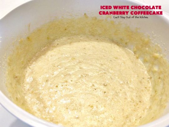 Iced White Chocolate Cranberry Coffeecake | Can't Stay Out of the Kitchen | this #coffeecake will make you drool! It's filled with white #chocolate & #craisins. Perfect for a #holiday #breakfast or #dessert.