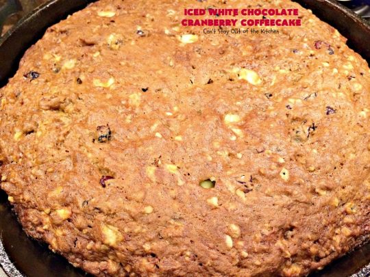 Iced White Chocolate Cranberry Coffeecake | Can't Stay Out of the Kitchen | this #coffeecake will make you drool! It's filled with white #chocolate & #craisins. Perfect for a #holiday #breakfast or #dessert.