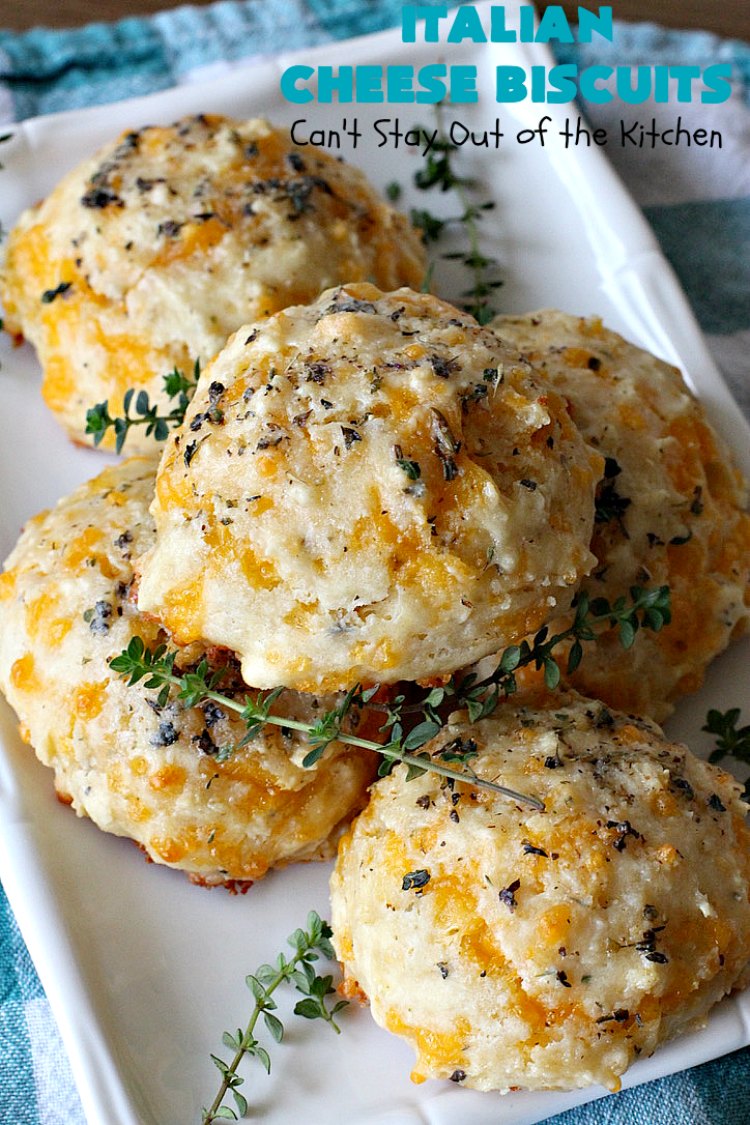 Italian Cheese Biscuits | Can't Stay Out of the Kitchen | these quick & easy drop #biscuits will knock your socks off! They can be made in 30 minutes making them an excellent choice for weeknight suppers. Terrific #SideDish for #FathersDay. #bread #CheddarCheese #Italian #CheeseBiscuits #ItalianCheeseBiscuits