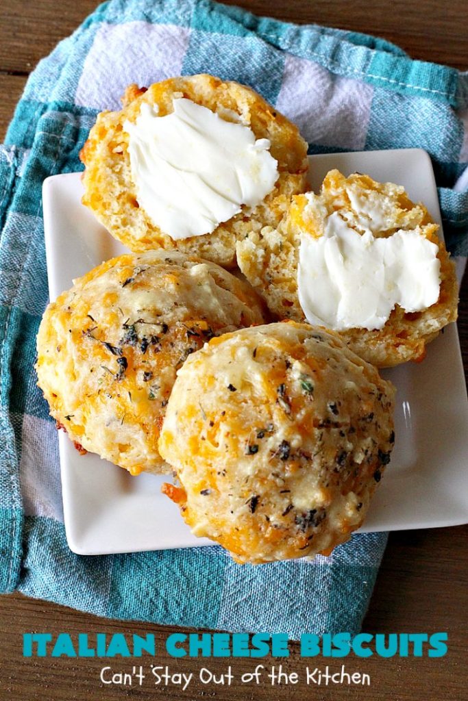Italian Cheese Biscuits | Can't Stay Out of the Kitchen | these quick & easy drop #biscuits will knock your socks off! They can be made in 30 minutes making them an excellent choice for weeknight suppers. Terrific #SideDish for #FathersDay. #bread #CheddarCheese #Italian #CheeseBiscuits #ItalianCheeseBiscuits