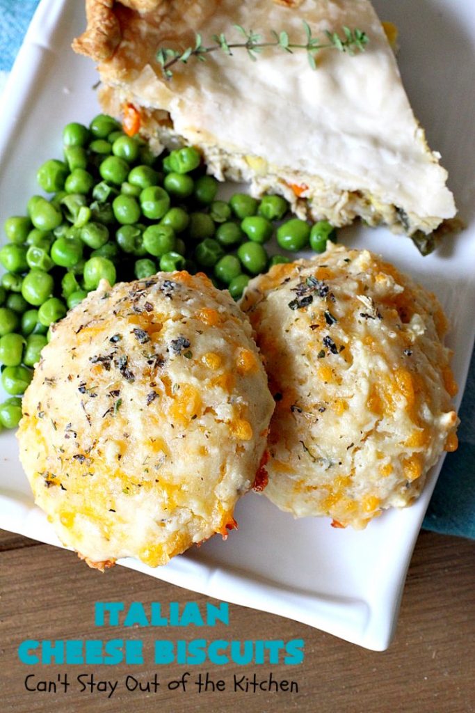 Italian Cheese Biscuits | Can't Stay Out of the Kitchen | these quick & easy drop #biscuits will knock your socks off! They can be made in 30 minutes making them an excellent choice for weeknight suppers. Terrific #SideDish for #FathersDay. #bread #CheddarCheese #Italian #CheeseBiscuits #ItalianCheeseBiscuits