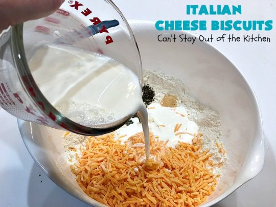 Italian Cheese Biscuits | Can't Stay Out of the Kitchen | these quick & easy drop #biscuits will knock your socks off! They can be made in 30 minutes making them an excellent choice for weeknight suppers. Terrific #SideDish for #FathersDay. #bread #CheddarCheese #Italian #CheeseBiscuits #ItalianCheeseBiscuits