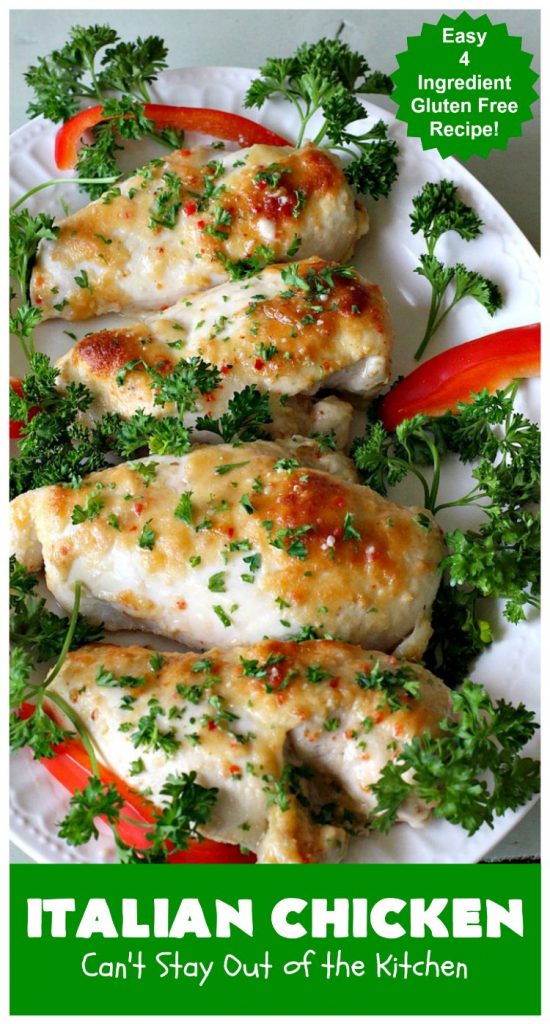 Italian Chicken | Can't Stay Out of the Kitchen | this quick & easy 4-ingredient #chicken entree is perfect for weeknight dinners when you're short on time. Tasty & delicious. #Italian #GlutenFree #ItalianChicken
