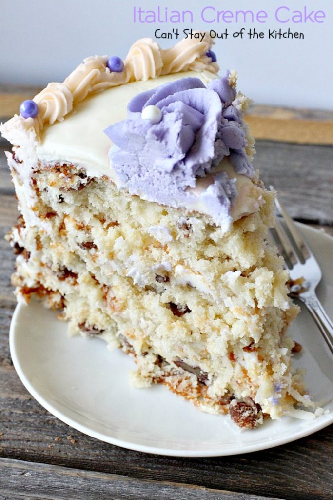 Italian Creme Cake | Can't Stay Out of the Kitchen | this is the perfect #dessert for #Easter! 3 layers of decadence that you'll swoon over! #cake #Italian