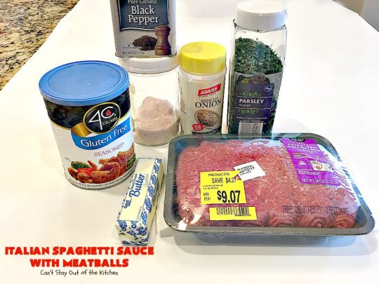Italian Spaghetti Sauce with Meatballs | Can't Stay Out of the Kitchen | our favorite #spaghetti recipe. This one's made in the #crockpot. I substituted #glutenfree breadcrumbs in the #meatballs & GF #pasta. So good. #beef