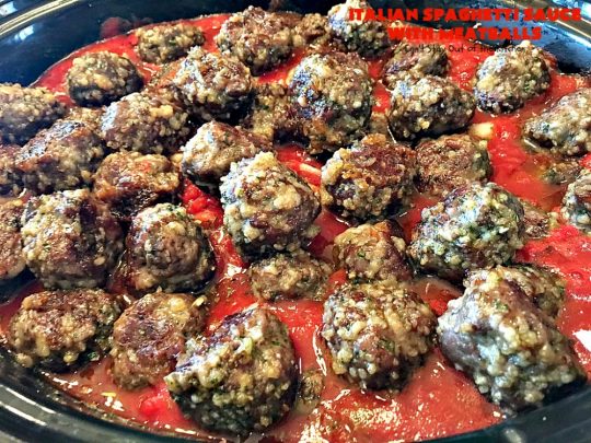 Italian Spaghetti Sauce with Meatballs | Can't Stay Out of the Kitchen | our favorite #spaghetti recipe. This one's made in the #crockpot. I substituted #glutenfree breadcrumbs in the #meatballs & GF #pasta. So good. #beef