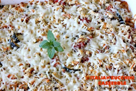 Italian Zucchini Casserole | Cant Stay Out of the Kitchen | this fantastic #casserole is perfect for your #Thanksgiving or #Christmas #holiday menu. It's filled with #zucchini & #tomatoes, topped with #StuffingMix & loaded with #Parmesan & #Mozzarella cheeses. Everyone will want seconds. #Italian #HolidaySideDish #ZucchiniCasserole #ItalianZucchiniCasserole #GooseberryPatch