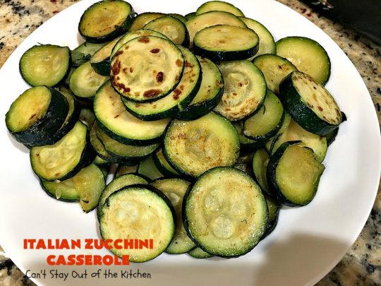 Italian Zucchini Casserole | Cant Stay Out of the Kitchen | this fantastic #casserole is perfect for your #Thanksgiving or #Christmas #holiday menu. It's filled with #zucchini & #tomatoes, topped with #StuffingMix & loaded with #Parmesan & #Mozzarella cheeses. Everyone will want seconds. #Italian #HolidaySideDish #ZucchiniCasserole #ItalianZucchiniCasserole #GooseberryPatch