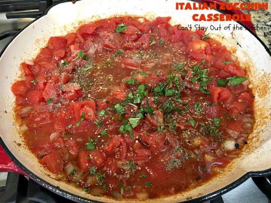 Italian Zucchini Casserole | Cant Stay Out of the Kitchen | this fantastic #casserole is perfect for your #Thanksgiving or #Christmas #holiday menu. It's filled with #zucchini & #tomatoes, topped with #StuffingMix & loaded with #Parmesan & #Mozzarella cheeses. Everyone will want seconds. #Italian #HolidaySideDish #ZucchiniCasserole #ItalianZucchiniCasserole #GooseberryPatch