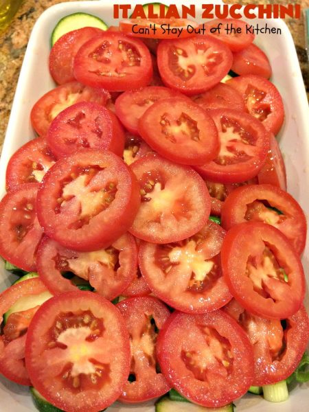Italian Zucchini | Can't Stay Out of the Kitchen | this delicious side dish is packed with flavor & so easy to make. It's #Healthy, #LowCalorie, #Vegan & #GlutenFree. It's a terrific side dish for family, company or #Holiday dinners like #Easter or #MothersDay too. #tomatoes #Zucchini #Italian #casserole #TomatoSideDish #ZucchiniSideDish