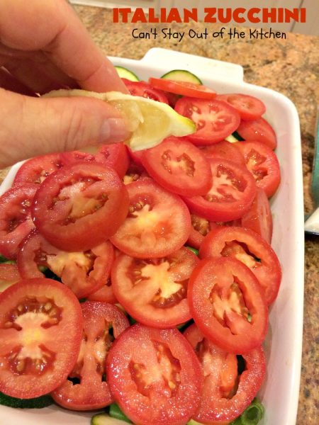 Italian Zucchini | Can't Stay Out of the Kitchen | this delicious side dish is packed with flavor & so easy to make. It's #Healthy, #LowCalorie, #Vegan & #GlutenFree. It's a terrific side dish for family, company or #Holiday dinners like #Easter or #MothersDay too. #tomatoes #Zucchini #Italian #casserole #TomatoSideDish #ZucchiniSideDish