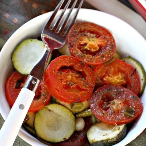 Italian Zucchini | Can't Stay Out of the Kitchen | this delicious side dish is packed with flavor & so easy to make. It's #Healthy, #LowCalorie, #Vegan & #GlutenFree. It's a terrific side dish for family, company or #Holiday dinners like #Easter or #MothersDay too. #tomatoes #Zucchini #Italian #casserole #TomatoSideDish #ZucchiniSideDish
