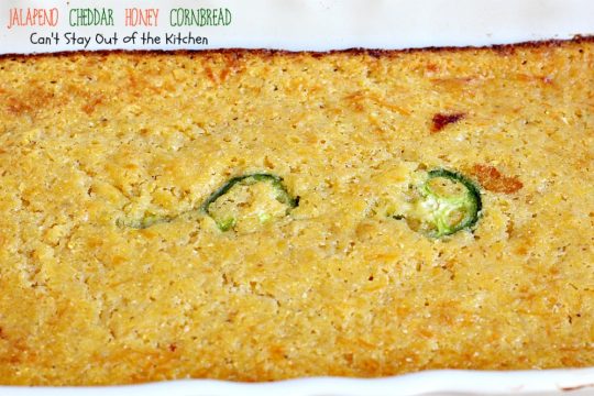 Jalapeno Cheddar Honey Cornbread | Can't Stay Out of the Kitchen | dynamite #cornbread that's sweet and spicy. Great with #chili. #jalapenos #cheddarcheese