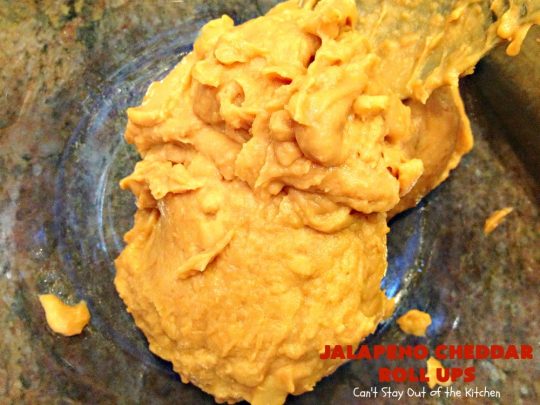 Jalapeno Cheddar Roll Ups | Can't Stay Out of the Kitchen | these fantastic #TexMex #appetizers are terrific for #tailgating, #NewYearsEve or #SuperBowl parties. Filled with #refriedbeans, #chilies, #olives, & lots of #cheese.
