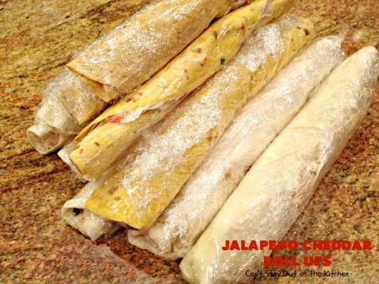 Jalapeno Cheddar Roll Ups | Can't Stay Out of the Kitchen | these fantastic #TexMex #appetizers are terrific for #tailgating, #NewYearsEve or #SuperBowl parties. Filled with #refriedbeans, #chilies, #olives, & lots of #cheese.