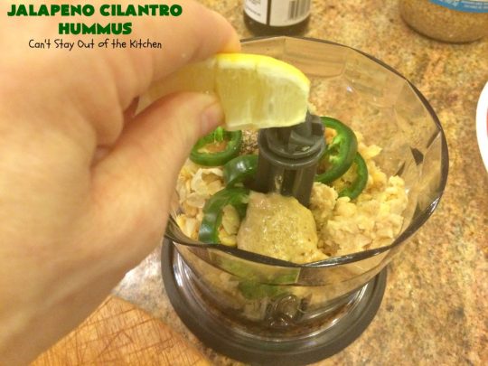 Jalapeno Cilantro Hummus | Can't Stay Out of the Kitchen | this fantastic #TexMex #appetizer is deliciously hot & spicy. It features #jalapenos & #cilantro. It's terrific for #tailgating parties & potlucks. It's also #healthy, #Vegan #LowCalorie, #CleanEating & #GlutenFree. #Hummus #TexMexAppetizer #JalapenoCilantroHummus #VeganAppetizer #GlutenFreeAppetizer