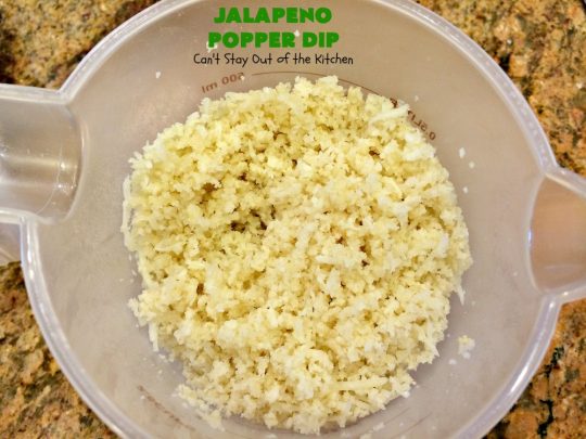 Jalapeno Popper Dip | Can't Stay Out of the Kitchen | this fantastic #TexMex #appetizer is terrific for #tailgating, #NewYearsEve or #SuperBowl parties. It's filled with lots of #cheese #jalapeno peppers & green #chilies & while it has some heat it doesn't overwhelm the taste buds.