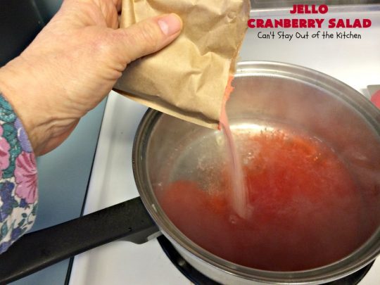 Jello Cranberry Salad | Can't Stay Out of the Kitchen | this #CongealedSalad is delightful for the #holidays. It's prepared a day in advance which is really helpful. It's made with either fresh #cranberries & sugar or #WholeBerryCranberrySauce. It also has diced #celery, #apples & #pineapple. This terrific #salad is great for #Thanksgiving or #Christmas dinner. #GlutenFree #Jello #HolidaySideDish #JelloCranberrySalad