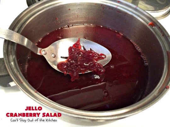 Jello Cranberry Salad | Can't Stay Out of the Kitchen | this #CongealedSalad is delightful for the #holidays. It's prepared a day in advance which is really helpful. It's made with either fresh #cranberries & sugar or #WholeBerryCranberrySauce. It also has diced #celery, #apples & #pineapple. This terrific #salad is great for #Thanksgiving or #Christmas dinner. #GlutenFree #Jello #HolidaySideDish #JelloCranberrySalad