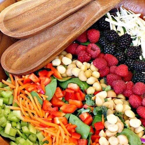 Kale, Beet and Berry Salad | Can't Stay Out of the Kitchen | Amazing #salad features #raspberries, #blackberries, #macadamianuts & #asiago or #romano cheese. Great for company dinners. #glutenfree