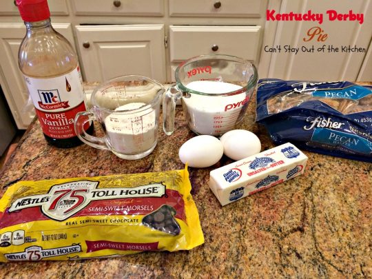 Kentucky Derby Pie | Can't Stay Out of the Kitchen | this fantastic #pie contains #chocolatechips & #pecans. It's absolutely amazing. #chocolate #dessert #KentuckyDerby