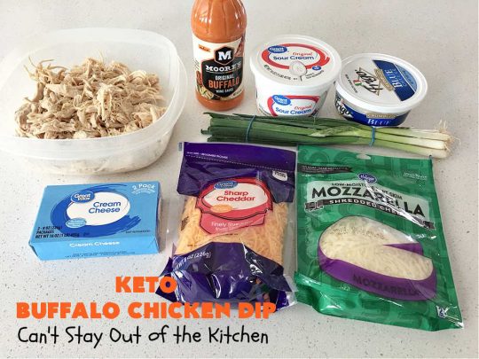Keto Buffalo Chicken Dip | Can't Stay Out of the Kitchen | this amazing #appetizer uses 4 cheeses! #CheddarCheese, #MozzarellaCheese, #CreamCheese & #BlueCheese. It's unbelievably mouthwatering & #Keto-friendly. If you love #BuffaloChicken you'll find #KetoBuffaloChickenDip irresistible. #chicken #BuffaloChickenDip #tailgating #SuperBowl