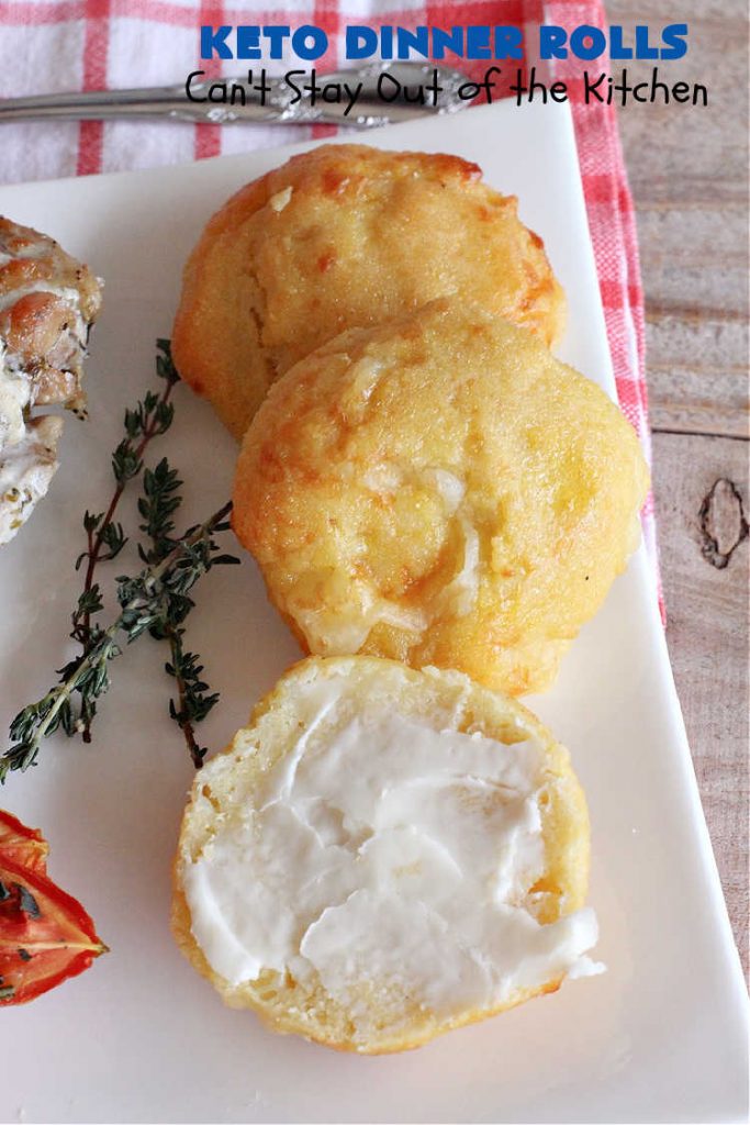 Keto Dinner Rolls | Can't Stay Out of the Kitchen | this easy 4-ingredient #recipe is a great way to make #Keto friendly #DinnerRolls! It includes #CreamCheese #MozzarellaCheese & #AlmondFlour. If you're #diabetic or trying to stay on special diets, this is a great recipe for you. Also great for company or #holiday dinners. #GlutenFree #KetoDinnerRolls