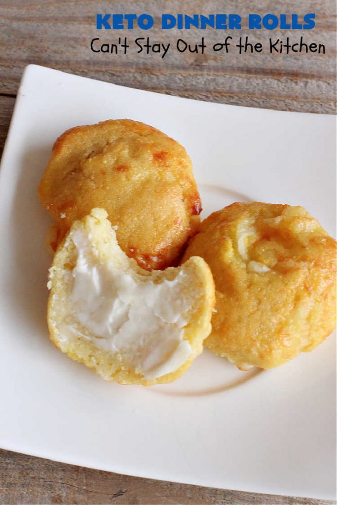 Keto Dinner Rolls | Can't Stay Out of the Kitchen | this easy 4-ingredient #recipe is a great way to make #Keto friendly #DinnerRolls! It includes #CreamCheese #MozzarellaCheese & #AlmondFlour. If you're #diabetic or trying to stay on special diets, this is a great recipe for you. Also great for company or #holiday dinners. #GlutenFree #KetoDinnerRolls