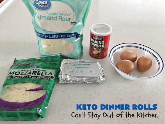 Keto Dinner Rolls | Can't Stay Out of the Kitchen | this easy 4-ingredient #recipe is a great way to make #Keto friendly #DinnerRolls! It includes #CreamCheese #MozzarellaCheese & #AlmondFlour. If you're #diabetic or trying to stay on special diets, this is a great recipe for you. Also great for company or #holiday dinners. #GlutenFree #KetoDinnerRolls