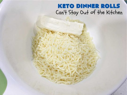 Keto Dinner Rolls | Can't Stay Out of the Kitchen | this easy 4-ingredient #recipe is a great way to make #Keto friendly #DinnerRolls! It includes #CreamCheese #MozzarellaCheese & #AlmondFlour. If you're #diabetic or trying to stay on special diets, this is a great recipe for you. Also great for company or #holiday dinners. #GlutenFree #KetoDinnerRolls