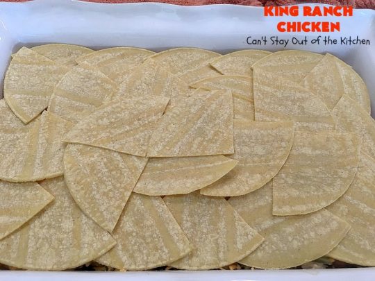 King Ranch Chicken | Can't Stay Out of the Kitchen | this #Texas favorite is easy as well as mouthwatering & delicious. It's terrific for company dinners. Everyone always raves over it when I make it. #Chicken #RoTel #tortillas #TexMex #CheddarCheese #casserole 