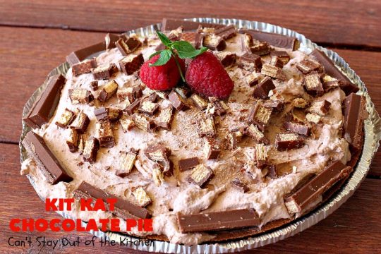 Kit Kat Chocolate Pie | Can't Stay Out of the Kitchen | this easy 5-ingredient #recipe is heavenly. It uses #chocolate pudding, a chocolate crumb crust & #KitKatBars. Every bite will have you drooling. #dessert #ChocolatePie #pie #ChocolateDessert #HolidayDessert #KitKatDessert #KitKatChocolatePie #5IngredientDessert