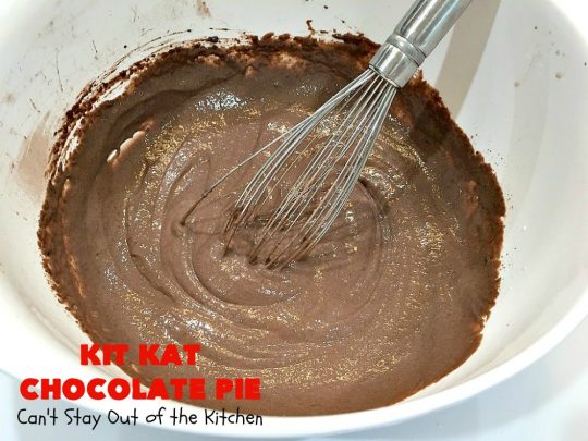Kit Kat Chocolate Pie | Can't Stay Out of the Kitchen | this easy 5-ingredient #recipe is heavenly. It uses #chocolate pudding, a chocolate crumb crust & #KitKatBars. Every bite will have you drooling. #dessert #ChocolatePie #pie #ChocolateDessert #HolidayDessert #KitKatDessert #KitKatChocolatePie #5IngredientDessert