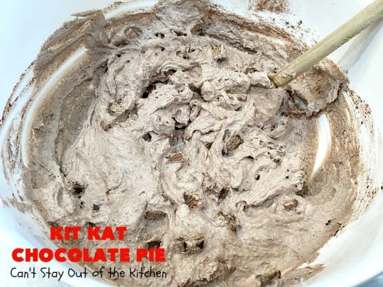 Kit Kat Chocolate Pie | Can't Stay Out of the Kitchen | this easy 5-ingredient #recipe is heavenly. It uses #chocolate pudding, a chocolate crumb crust & #KitKatBars. Every bite will have you drooling. #dessert #ChocolatePie #pie #ChocolateDessert #HolidayDessert #KitKatDessert #KitKatChocolatePie #5IngredientDessert