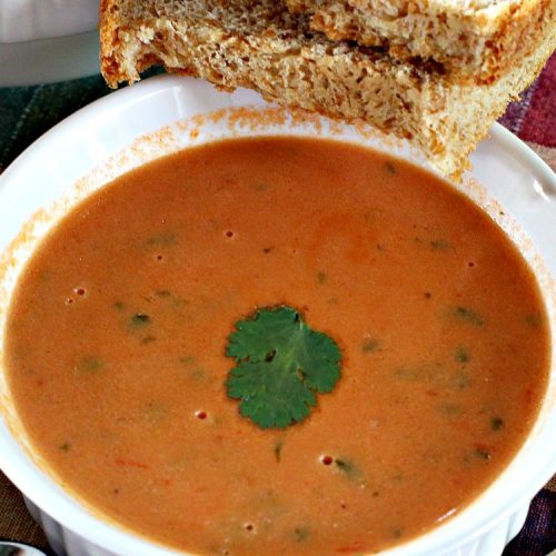 LaMadeleine's Tomato-Basil Soup | Can't Stay Out of the Kitchen | Easy 30-minute #soup that's perfect comfort food for the fall. This is the #LaMadeleines #tomatobasilsoup #recipe that was provided to #DallasMorningNews. #tomatoes #basil #glutenfree #tomatosoup