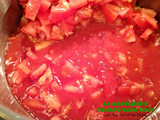 LaMadeleine's Tomato-Basil Soup | Can't Stay Out of the Kitchen | Easy 30-minute #soup that's perfect comfort food for the fall. This is the #LaMadeleines #tomatobasilsoup #recipe that was provided to #DallasMorningNews. #tomatoes #basil #glutenfree #tomatosoup