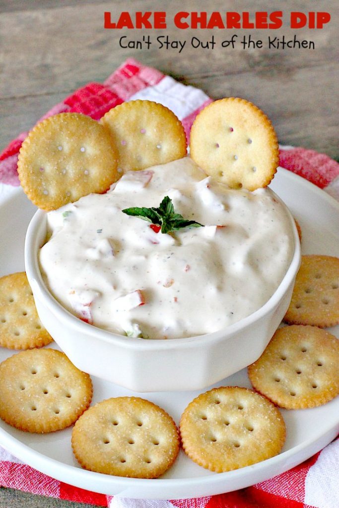 Lake Charles Dip | Can't Stay Out of the Kitchen | this fantastic dip uses #GoodSeasons salad dressing mix & #Louisianahotsauce to provide one of the most spectacular dips ever. Also includes #avocados & #tomatoes & takes less than 10 minutes to make. We served it with #Fritos & #RitzCrackers. #Cajun #appetizer #tailgating