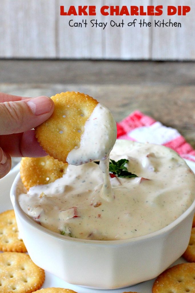 Lake Charles Dip | Can't Stay Out of the Kitchen | this fantastic dip uses #GoodSeasons salad dressing mix & #Louisianahotsauce to provide one of the most spectacular dips ever. Also includes #avocados & #tomatoes & takes less than 10 minutes to make. We served it with #Fritos & #RitzCrackers. #Cajun #appetizer #tailgating