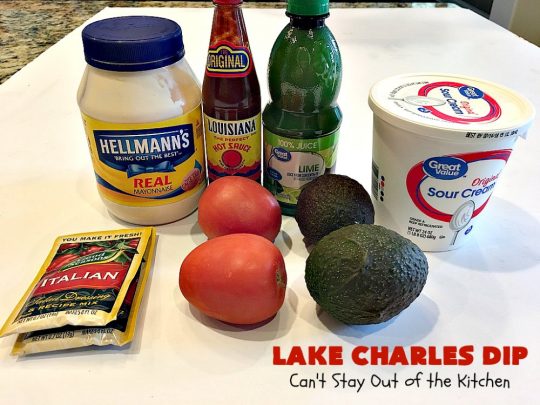 Lake Charles Dip | Can't Stay Out of the Kitchen | this fantastic dip uses #GoodSeasons salad dressing mix & #Louisianahotsauce to provide one of the most spectacular dips ever. Also includes #avocados & #tomatoes & takes less than 10 minutes to make. We served it with #Fritos & #RitzCrackers. #Cajun #appetizer #tailgating