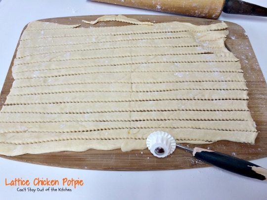 Lattice Chicken Potpie | Can't Stay Out of the Kitchen | fabulous & easy #chicken #potpie includes #veggies #French'sFriedOnions and has a simple crust using #CrescentRolls.