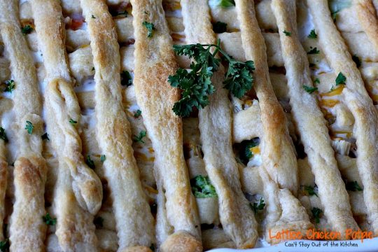 Lattice Chicken Potpie | Can't Stay Out of the Kitchen | fabulous & easy #chicken #potpie includes #veggies #French'sFriedOnions and has a simple crust using #CrescentRolls.