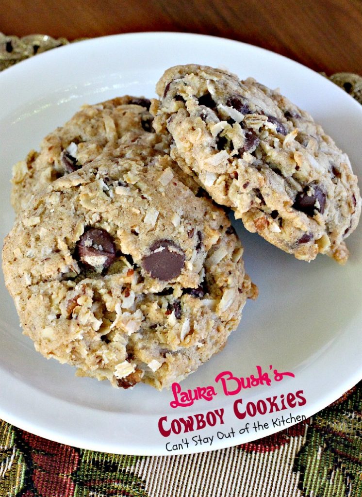 Laura Bush's Cowboy Cookies | Can't Stay Out of the Kitchen | these fabulous #oatmeal #cookies were a presidential winner. #dessert #chocolate