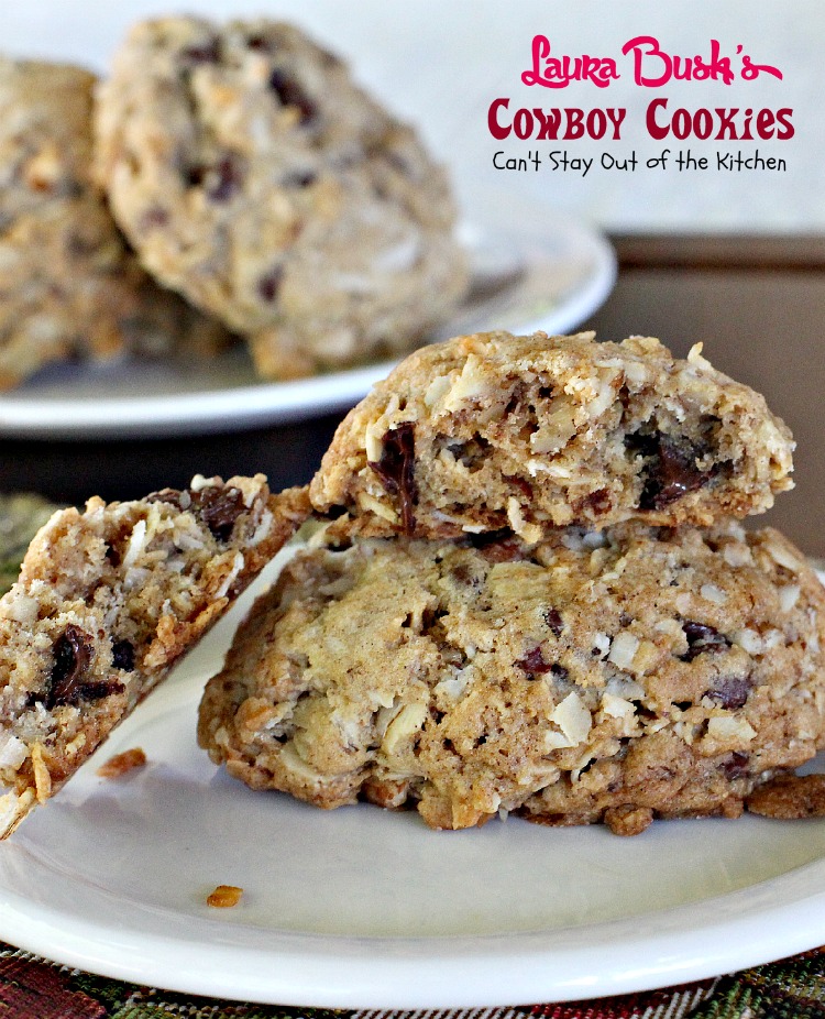 Laura Bush's Cowboy Cookies | Can't Stay Out of the Kitchen | these fabulous #oatmeal #cookies were a presidential winner. #dessert #chocolate