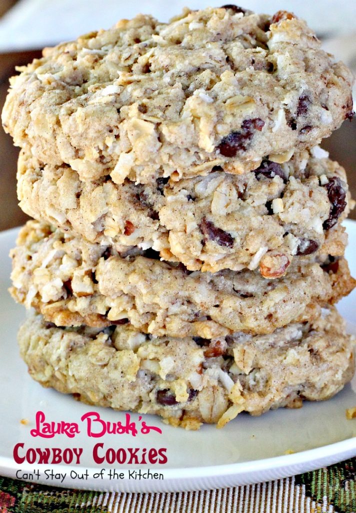 Laura Bush's Cowboy Cookies | Can't Stay Out of the Kitchen | these fabulous #oatmeal #cookies were a presidential winner. #dessert #chocolate