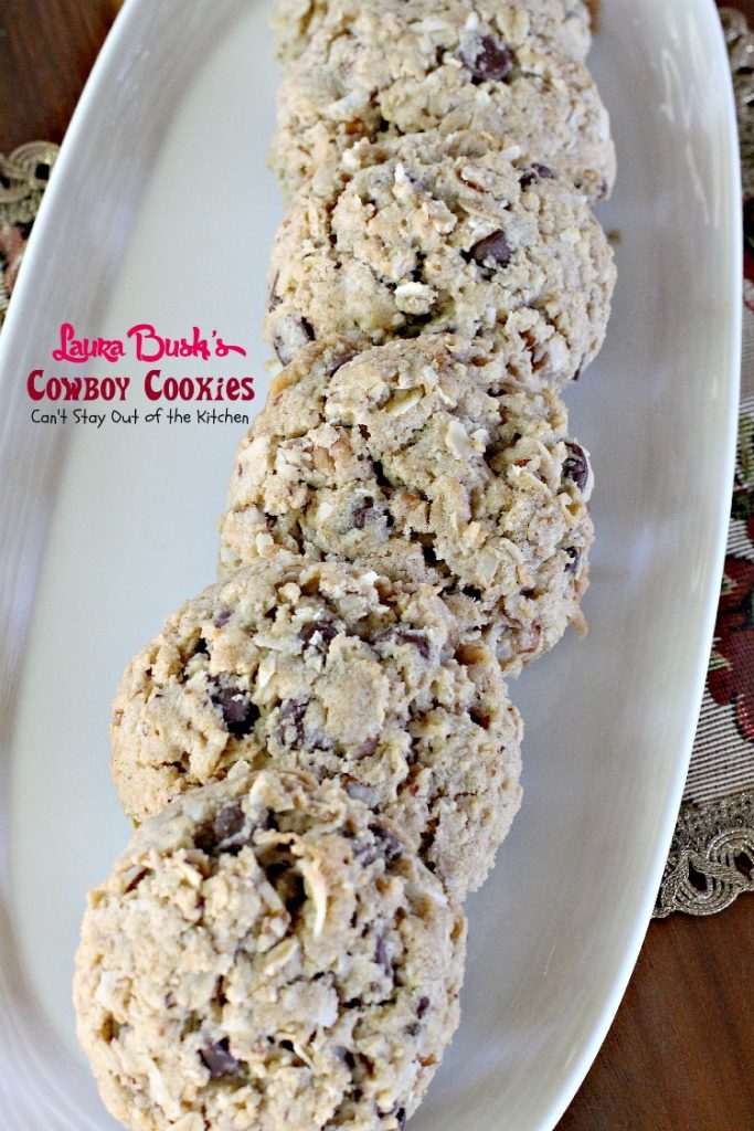 Laura Bush's Cowboy Cookies | Can't Stay Out of the Kitchen | these fabulous #oatmeal #cookies were a presidential winner. #dessert #chocolate