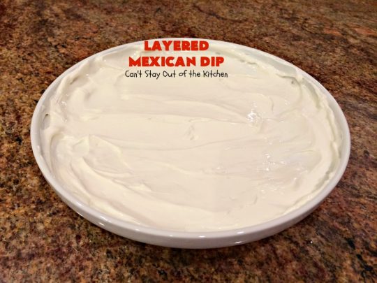 Layered Mexican Dip | Can't Stay Out of the Kitchen | this super easy 5-ingredient #appetizer can be made in a jiffy! It's perfect for #tailgating parties, potlucks, grilling out or anytime you're getting together with company. Everyone always loves it! #salsa #TexMex #cheddarcheese #EasyAppetizer #EasyTexMexAppetizer #LayeredMexicanDip
