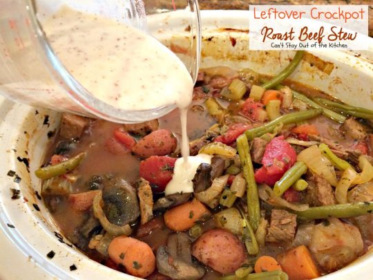 Leftover Crockpot Roast Beef Stew | Can't Stay Out of the Kitchen | this terrific #beefstew uses leftover #potroast & gravy! So easy, too. #glutenfree #crockpot